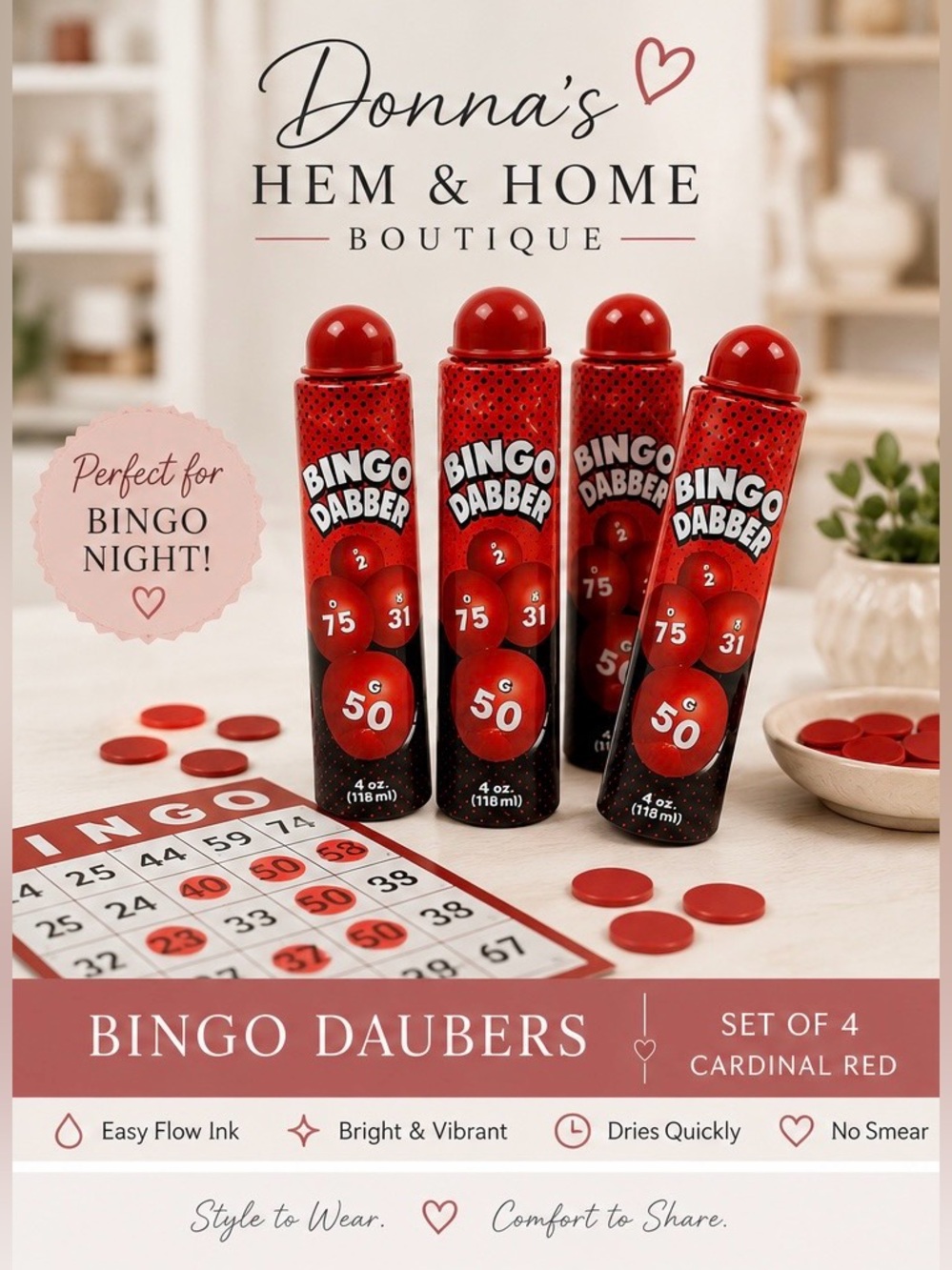 CARDINAL Vibrant Red Easy Flow 4 Oz. Bingo Ink Dabbers (Set of 4) — NEW!